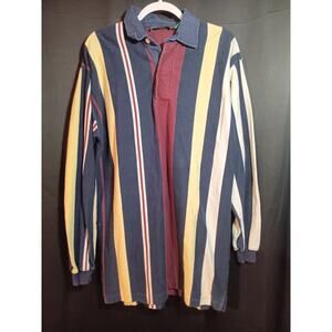 American Eagle Rugby Polo Shirt Large Blue Red Striped 90s Y2K VTG Oversized